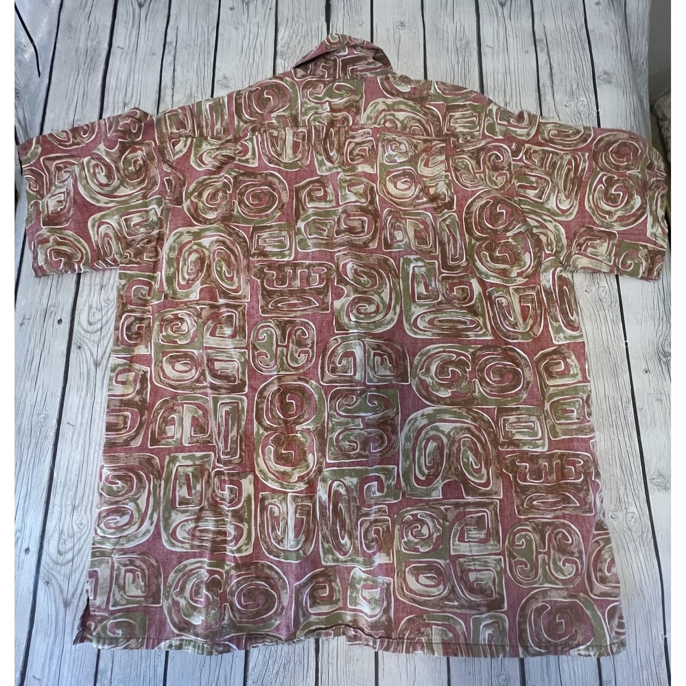 Go Barefoot Hawaiian Tradition Full Button Up Shirt XL Tall Red With Tan & Green - Picture 6 of 6